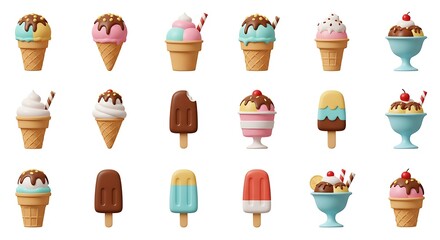 Delightful Summer Ice Cream Treats: A Collection of 3D Rendered Desserts AI Generated © VuongThien
