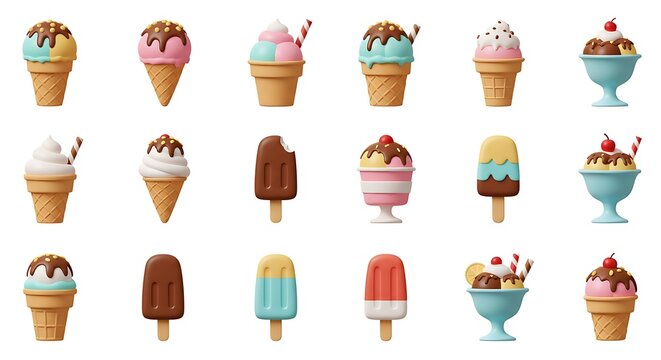 Delightful Summer Ice Cream Treats: A Collection of 3D Rendered Desserts AI Generated