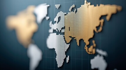 Digital World Map, Global Connection, International Business. Dotted continents on a modern dark background.