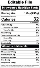 Strawberry Nutrition Facts Design Properly Editable File for Your Business
