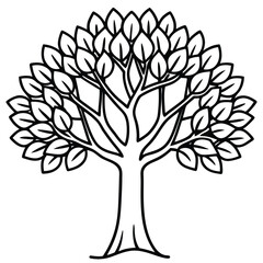 Fototapeta premium Simple Line Drawing of a Lush Green Tree with Full Foliage