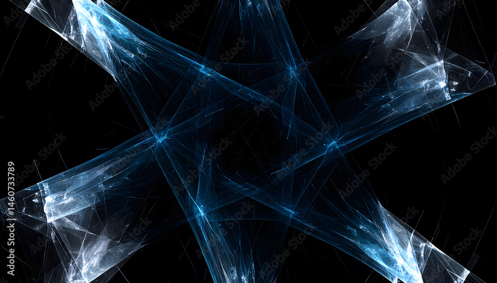 Aufkleber Dynamic abstract art displaying blue fractal patterns in dark environment for visual impact