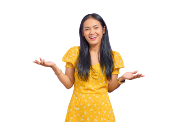 Portrait of excited young Asian woman celebrating success isolated on transparent background