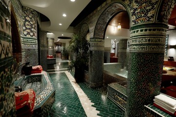 Luxurious Moroccan Hammam Interior with Green