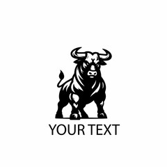 Full Body Bull Logo – Monochrome Strong Animal Vector on Isolated White Background