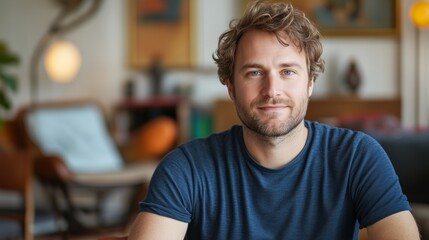 Portrait of adult European softly smiling man