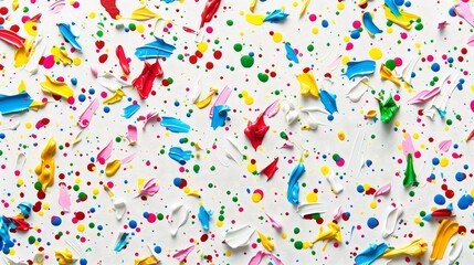 Fototapeta premium A vibrant explosion of playful brushstrokes and colorful dots on white canvas