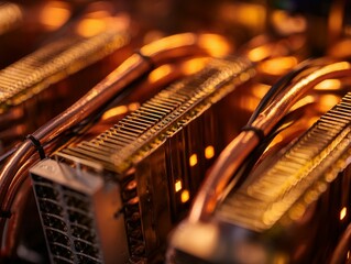 Close-up view of intricate copper cooling components.