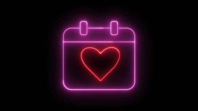 Neon light animation of a calendar with a heart