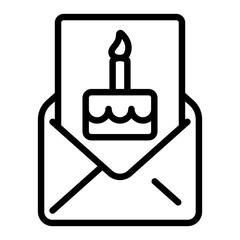 Birthday Invitation Letter Line Icon with Cake and Candles for Festival and Party Celebrations