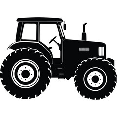 Black and White Silhouette of a Modern Farm Tractor