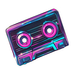Neon cassette tape swirls artistic studio sticker design vibrant environment close-up retro aesthetic
