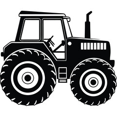 Black and White Silhouette of a Powerful Farm Tractor