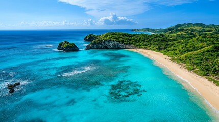 Obraz premium Aerial view of tropical island with clear blue ocean.