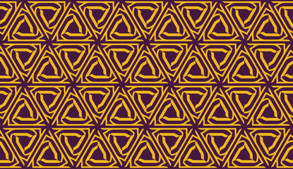 Vector illustration with pattern in triangles style. Curved line. Decorative design for For interior wallpaper, smart design, fashion print. Purple, orange color. Seamless