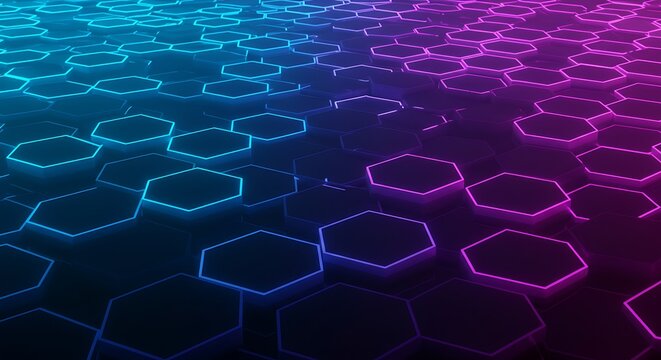 Glowing hex grid in isometric perspective