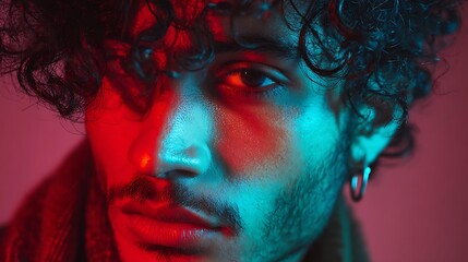 Fototapeta premium Close-up of man's face with dramatic lighting