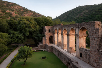 Obraz premium breathtaking view of ancient architectural monuments bathed in warm glow of morning sun