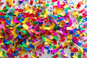 Colorful confetti scattered on white surface