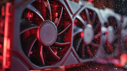 Close-up view of computer graphics processing unit fans.