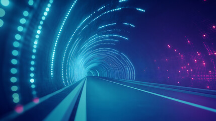Vibrant light display futuristic tunnel digital art cyber environment wide angle tech concept