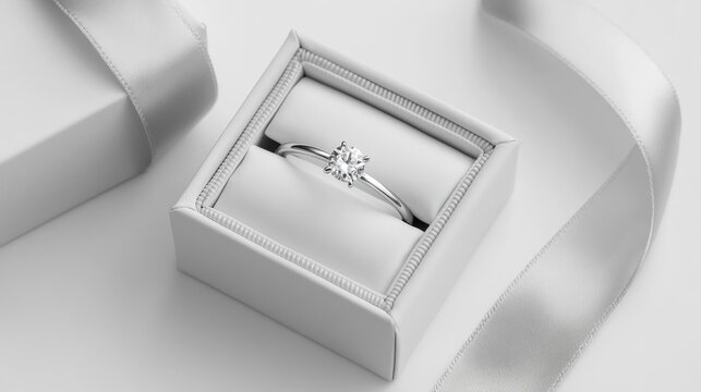 Elegant solitaire diamond ring in a gift box
