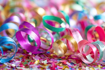 Colorful confetti and ribbons