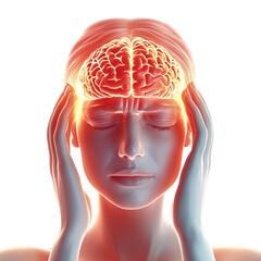 Woman with Headache with Brain Pain.