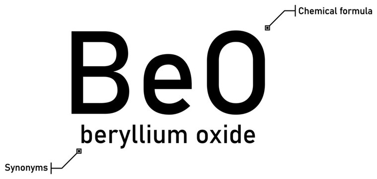 Beryllium oxide chemical formula and synonyms with callout titles