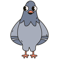 Cute Pigeon Cartoon Illustration on White Background. Vector Character Design.
