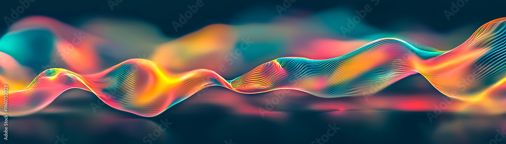 Poster dynamic colorful waves of sound digital art abstract visualization virtual environment close-up view