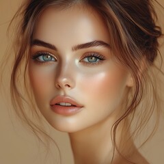 Fototapeta premium Close-up portrait, radiant skin, subtle makeup