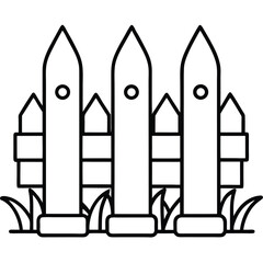 Simple Line Art Illustration of a Wooden Fence