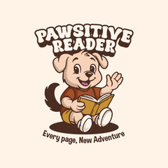 Reading Dog Cartoon – Cute Puppy Mascot with Book Vector Illustration for Kids and Education