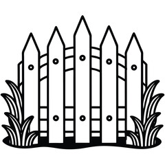 Simple Black and White Wooden Fence with Grass