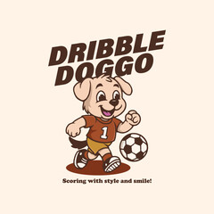 Soccer Dog Cartoon – Cute Puppy Mascot Dribbling Football Vector Illustration