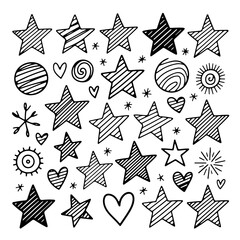 Set of star doodle on white background. Hand drawn abstract doodle isolated on white background.