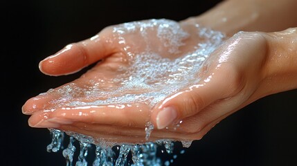 Fototapeta premium Womans hands cupping flowing water.