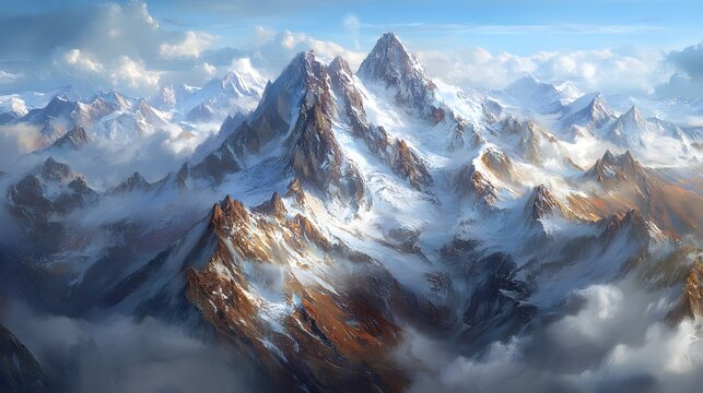 Snow-capped peaks of the Dufourspitze in the Monte Rosa Massif
