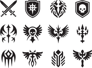 Fototapeta premium Collection of decorative fantasy heraldic crests and symbols in black and white