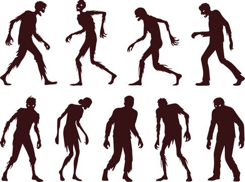 Zombie silhouette collection for halloween celebrations in vector format