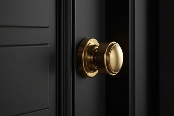 Close-up view of a decorative door handle on a dark cabinet.