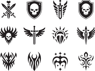 Fototapeta premium Collection of vector heraldic crests and coat of arms black and white designs