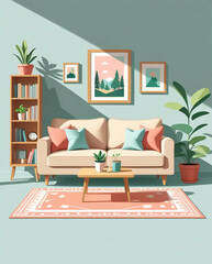 Fototapeta premium A stylish living room illustration featuring minimalist decoration.