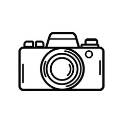 Retro Camera Outline Icon with Lens and Buttons on Transparent Background
