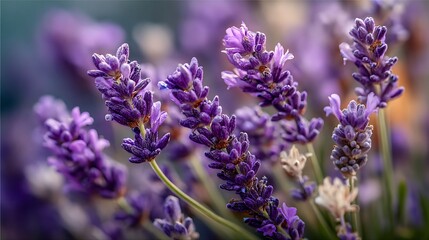 Obraz premium Detailed lavender blossoms in soft, dreamy focus.