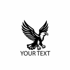 Obraz premium Flying Eagle Logo – Monochrome Bird of Prey Vector on Isolated White Background