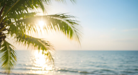 Fototapeta premium Palm tree, sea and sun during sunrise