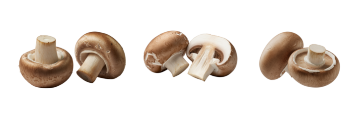 Fresh Brown Mushrooms in Various Views on transparent Background


