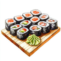 Sushi rolls delight, vibrant colors entice and please eye